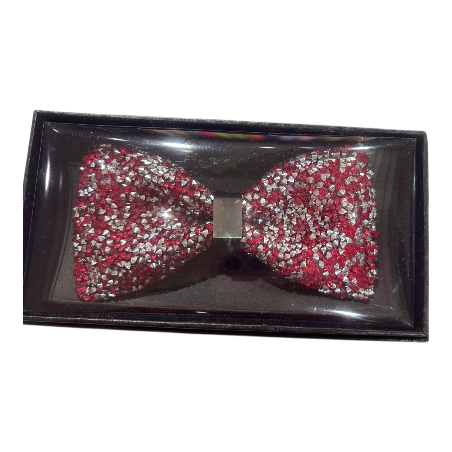 Hot Pink/Silver Crystal Bow Tie